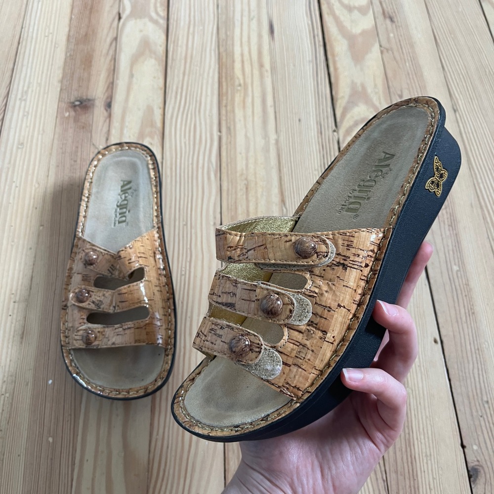 Alegria by PG Lite Womens Cork Print Platform Slide Sandals Tan Black Size‎ 36